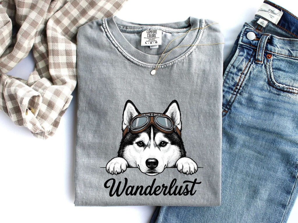 Husky Shirt for Women – Retro Goggles Travel Line Art Siberian Dog Graphic Tee