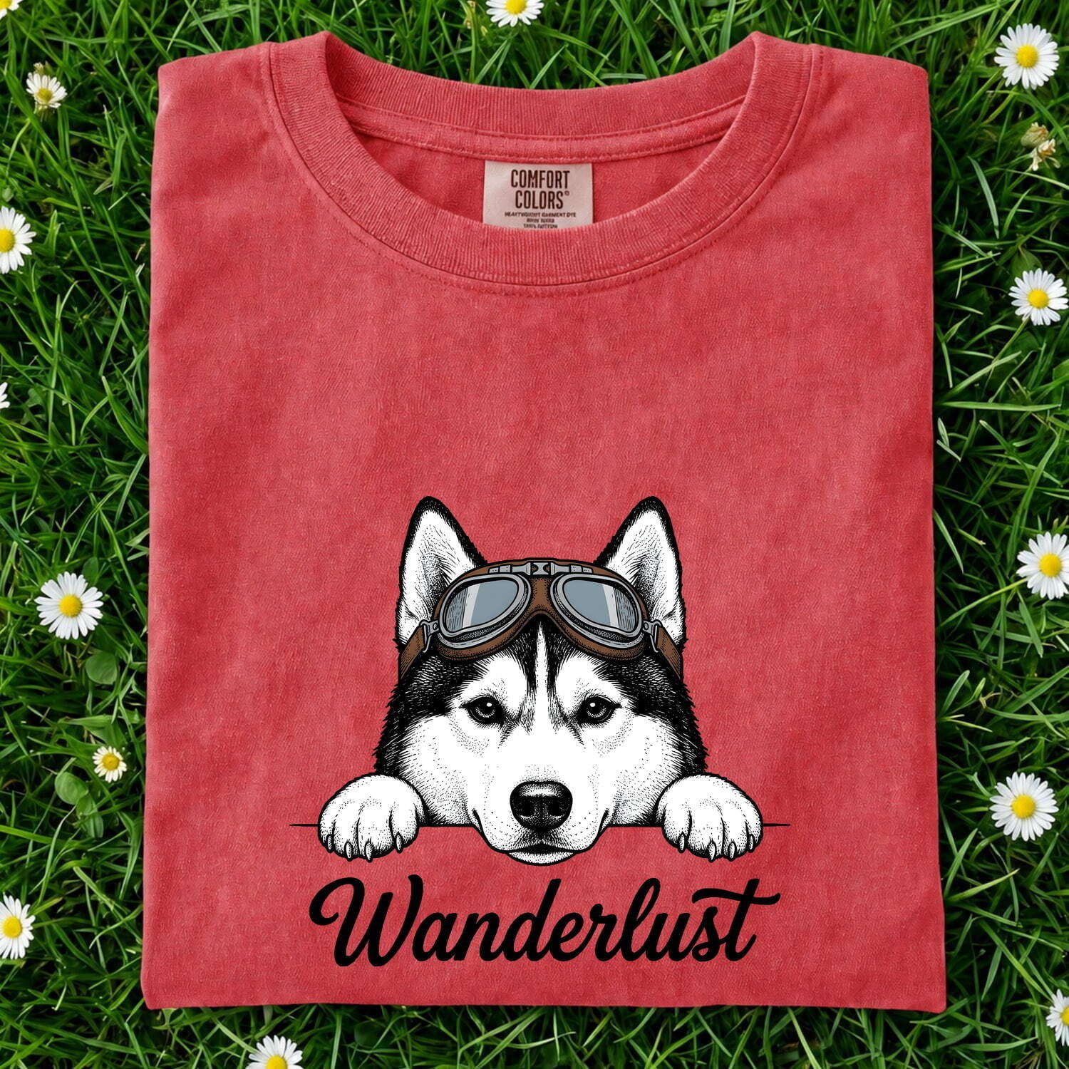 Husky Shirt for Women – Retro Goggles Travel Line Art Siberian Dog Graphic Tee