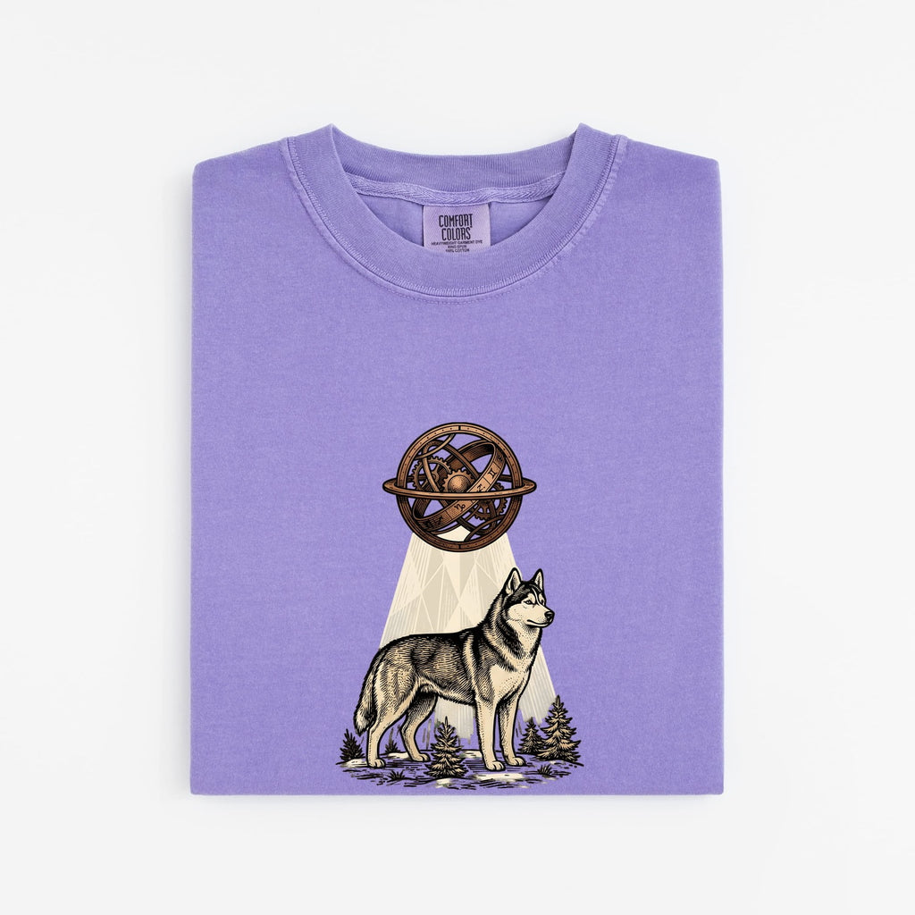 Husky Shirt for Women – Vintage Hand Drawn Celestial Sphere Nature Dog Graphic Tee