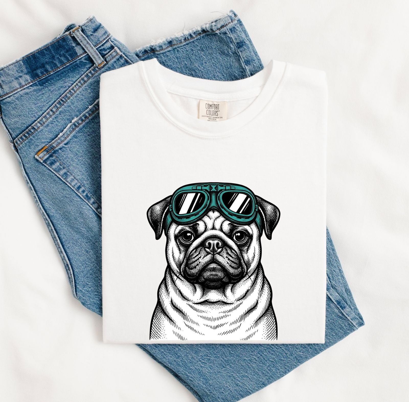 Pug Shirt for Women – Old School Retro Aviator Glasses Creature Puppy Graphic Tee