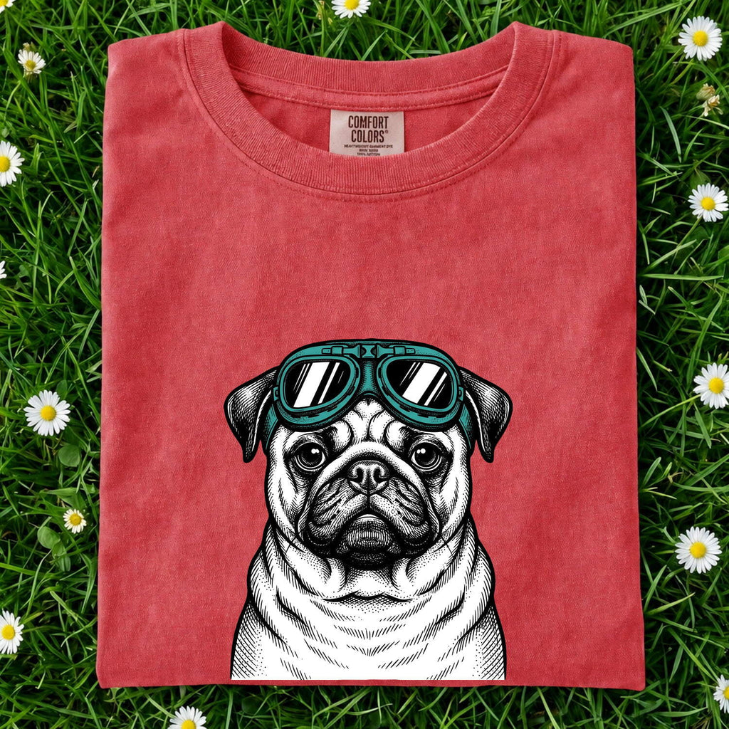Pug Shirt for Women – Old School Retro Aviator Glasses Creature Puppy Graphic Tee