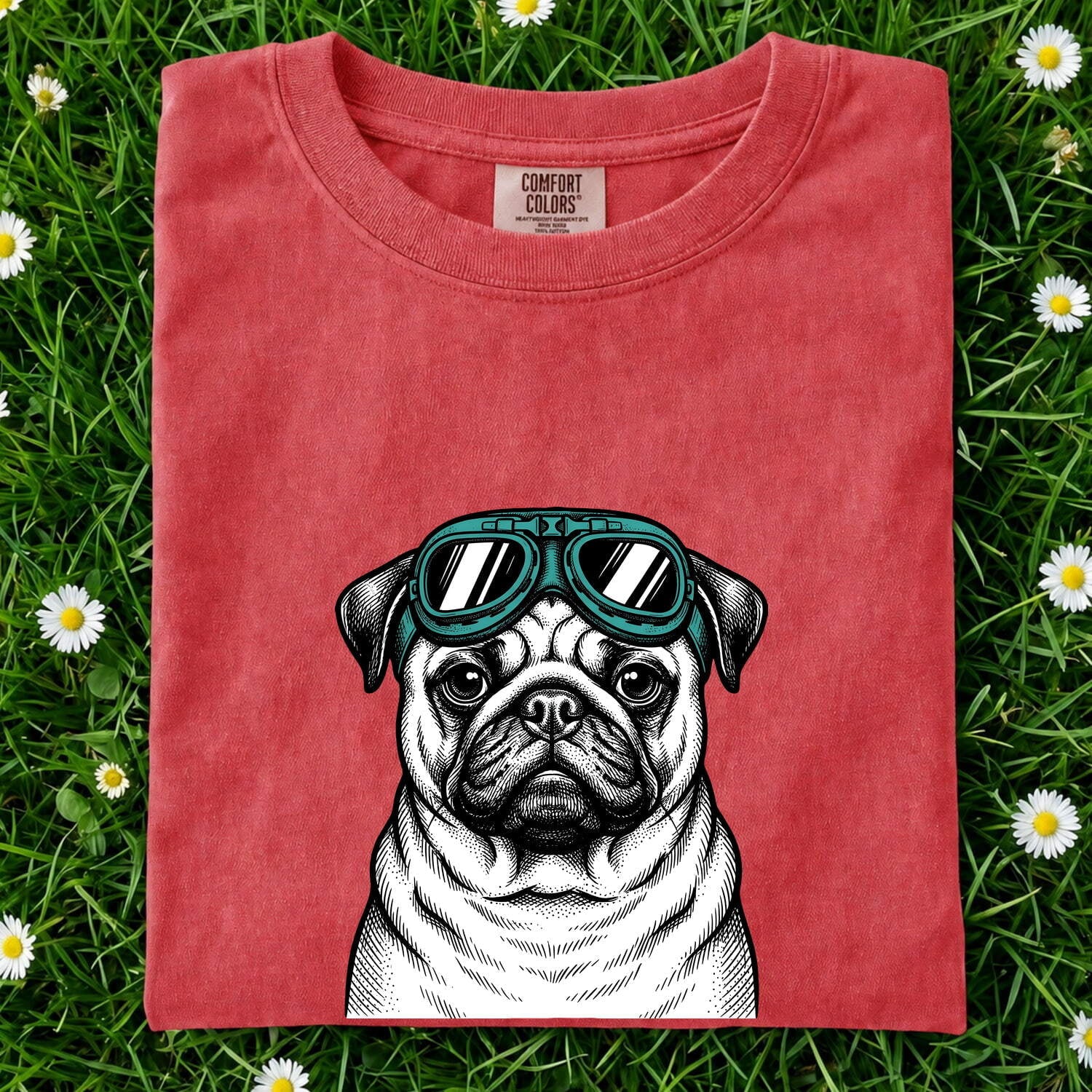 Pug Shirt for Women – Old School Retro Aviator Glasses Creature Puppy Graphic Tee