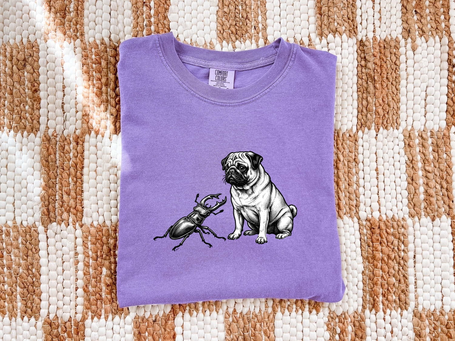 Pug Shirt for Women – Old School Vintage Line Art Scarab Creature Dog Graphic Tee
