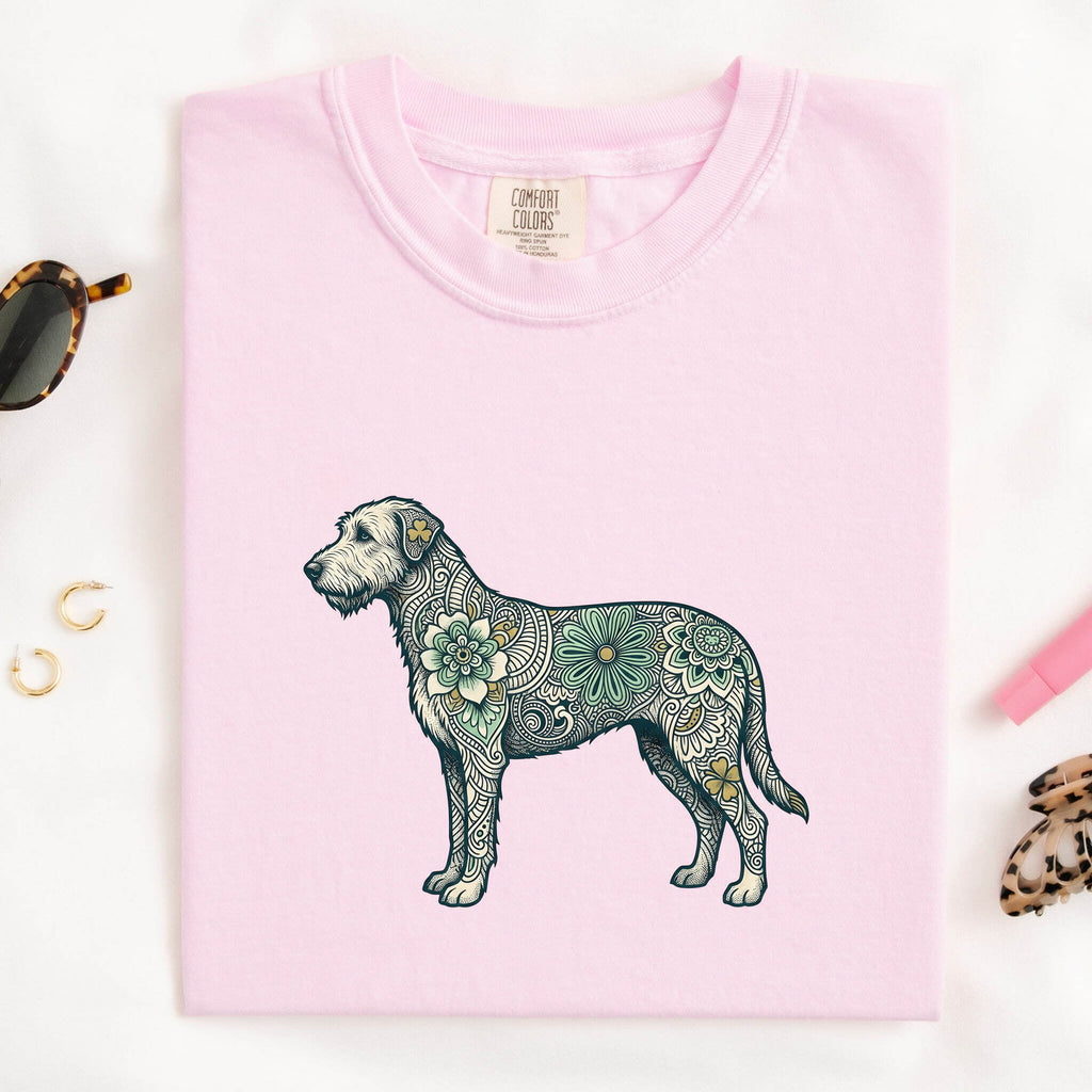 St. Patrick's Day Irish Wolfhound Shirt for Women – Tribal Celtic Line Art Bloom Graphic Tee