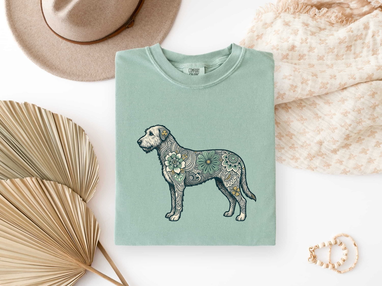 St. Patrick's Day Irish Wolfhound Shirt for Women – Tribal Celtic Line Art Bloom Graphic Tee