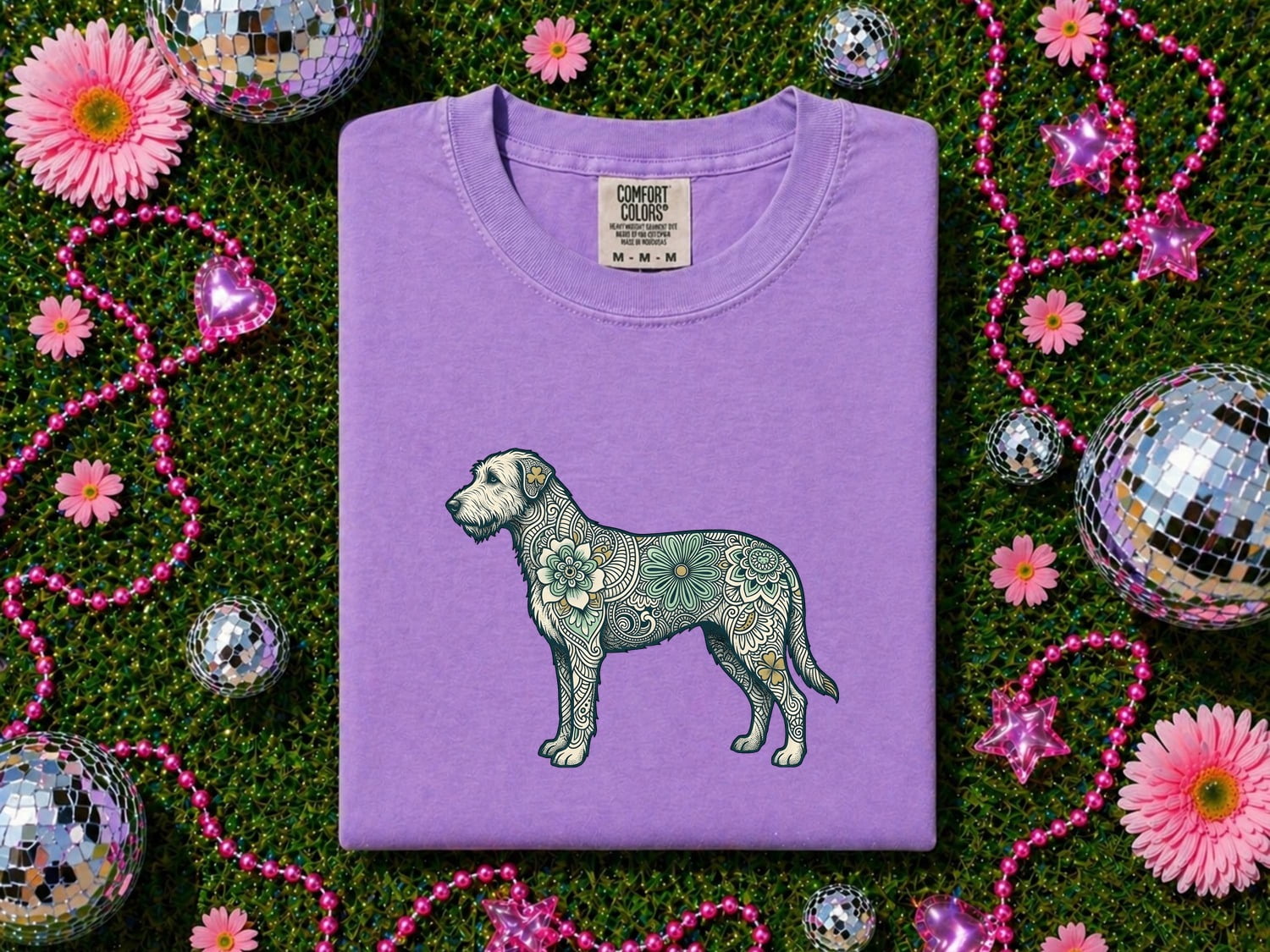 St. Patrick's Day Irish Wolfhound Shirt for Women – Tribal Celtic Line Art Bloom Graphic Tee