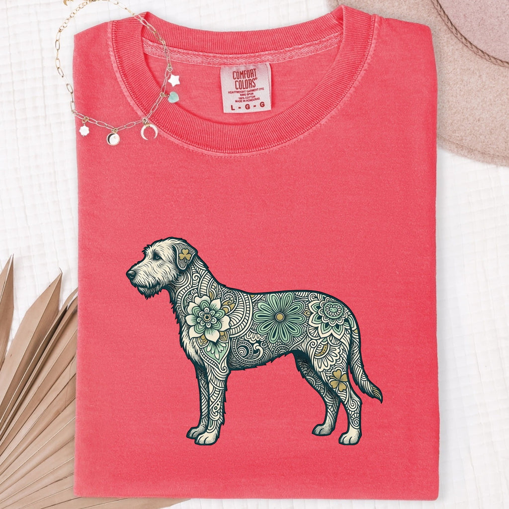 St. Patrick's Day Irish Wolfhound Shirt for Women – Tribal Celtic Line Art Bloom Graphic Tee