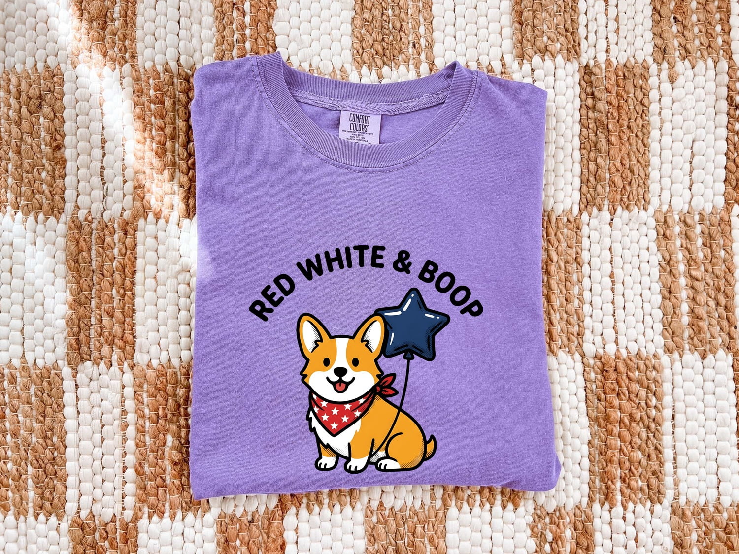 4th of July Corgi Shirt for Women – Kawaii Cartoon Star Balloon Independence Day Graphic Tee