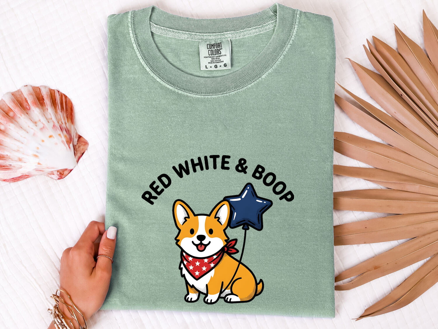 4th of July Corgi Shirt for Women – Kawaii Cartoon Star Balloon Independence Day Graphic Tee
