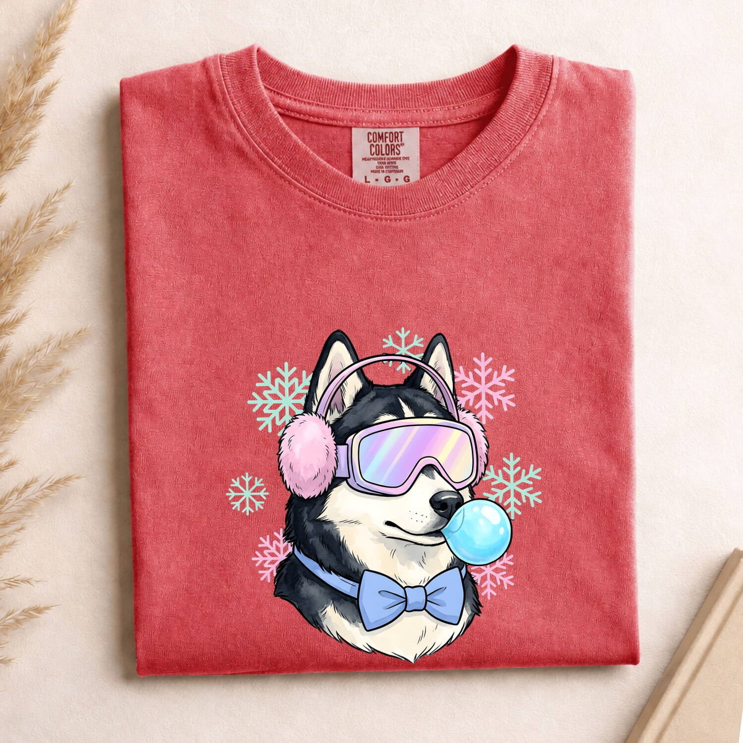 Husky Shirt for Women – Old School Frosty Winter Flake Sketch Siberian Puppy Graphic Tee