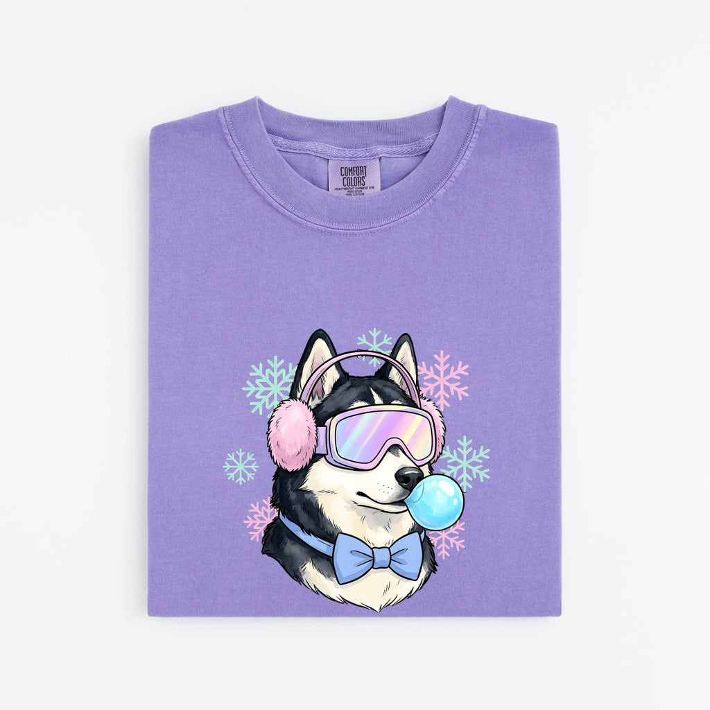 Husky Shirt for Women – Old School Frosty Winter Flake Sketch Siberian Puppy Graphic Tee