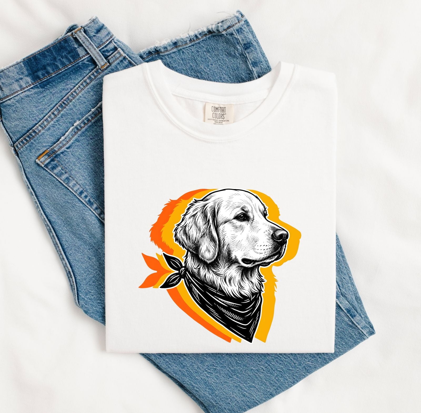 Golden Retriever Shirt for Women – Vintage Sketch Creature Scarf Dog Graphic Tee