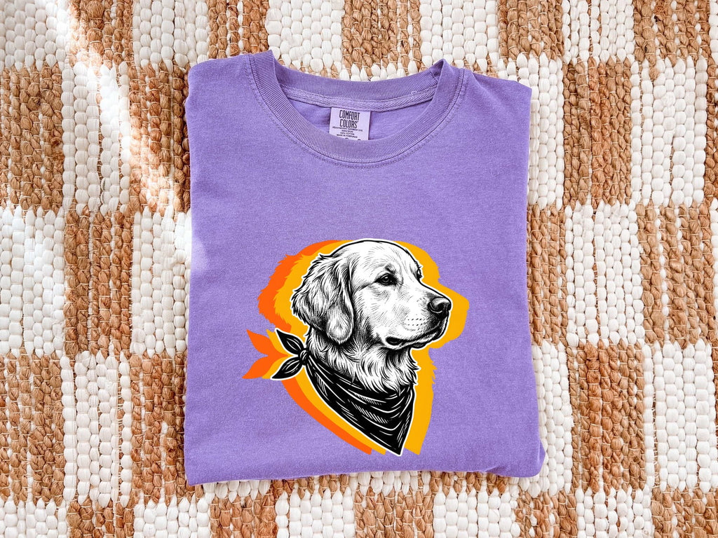 Golden Retriever Shirt for Women – Vintage Sketch Creature Scarf Dog Graphic Tee