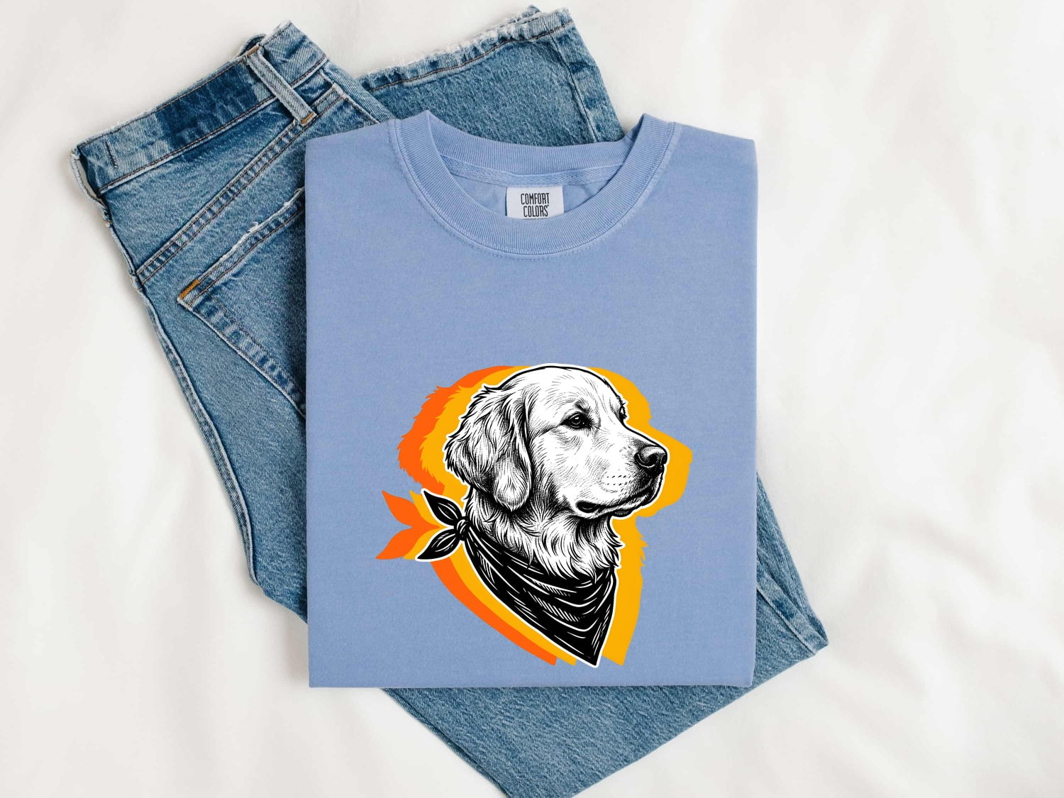 Golden Retriever Shirt for Women – Vintage Sketch Creature Scarf Dog Graphic Tee