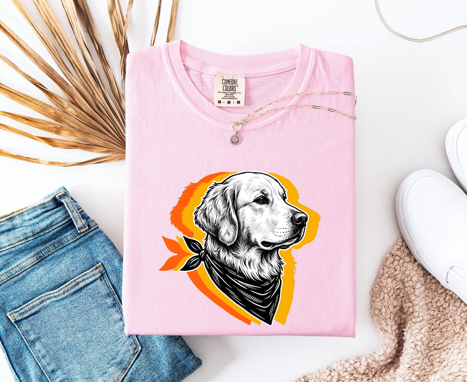 Golden Retriever Shirt for Women – Vintage Sketch Creature Scarf Dog Graphic Tee