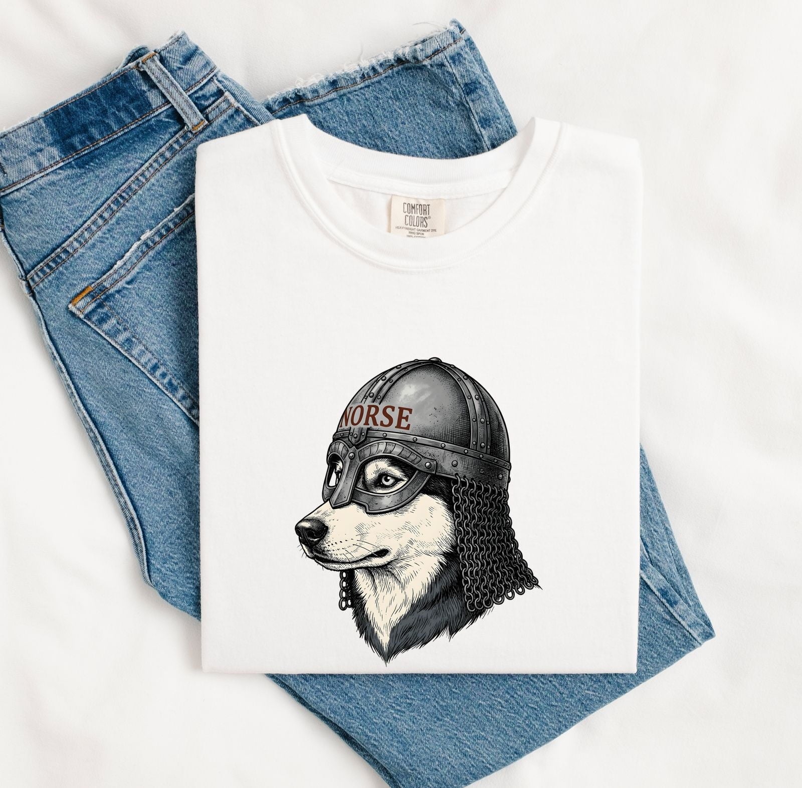 Viking Dog Shirt for Women – Realistic Norse Vintage Helmet Nordic Canine Graphic Tee