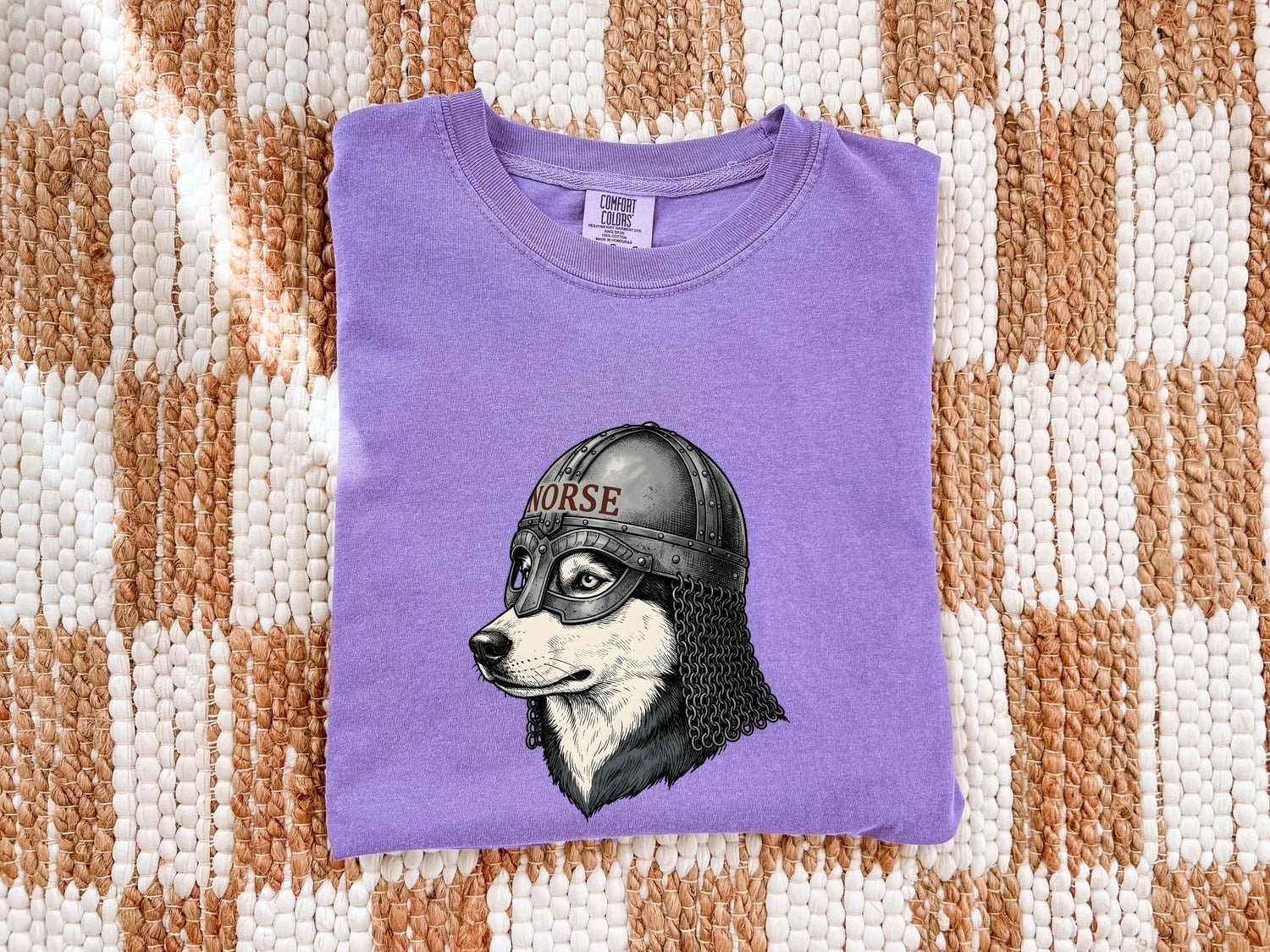 Viking Dog Shirt for Women – Realistic Norse Vintage Helmet Nordic Canine Graphic Tee