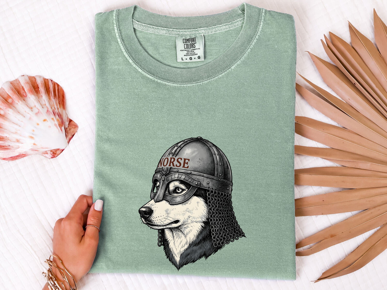 Viking Dog Shirt for Women – Realistic Norse Vintage Helmet Nordic Canine Graphic Tee