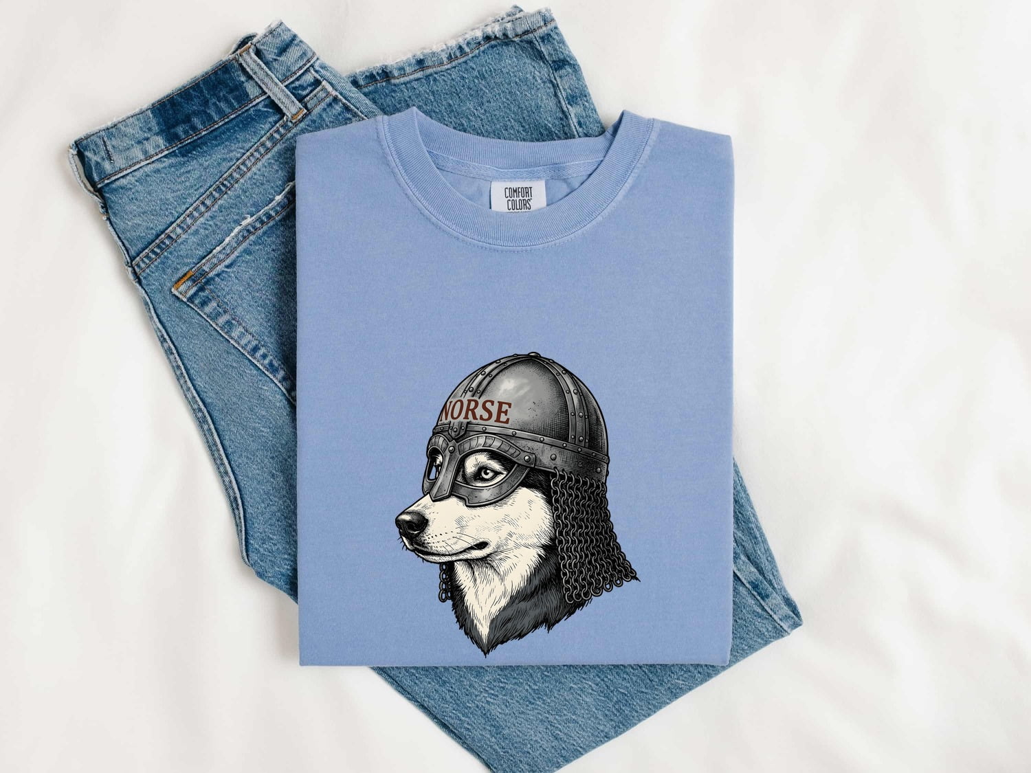 Viking Dog Shirt for Women – Realistic Norse Vintage Helmet Nordic Canine Graphic Tee