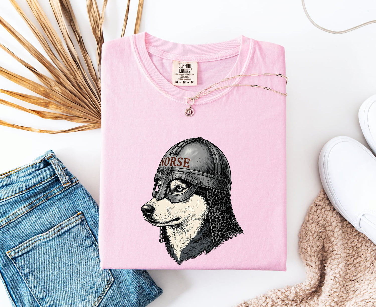 Viking Dog Shirt for Women – Realistic Norse Vintage Helmet Nordic Canine Graphic Tee