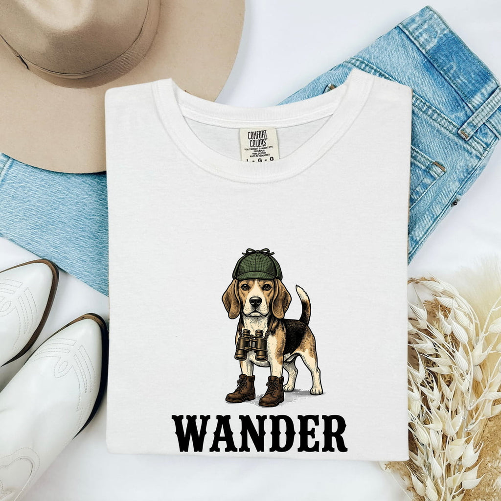 Beagle Shirt for Women – Retro Adventure Sketch Spyglass Hound Puppy Graphic Tee