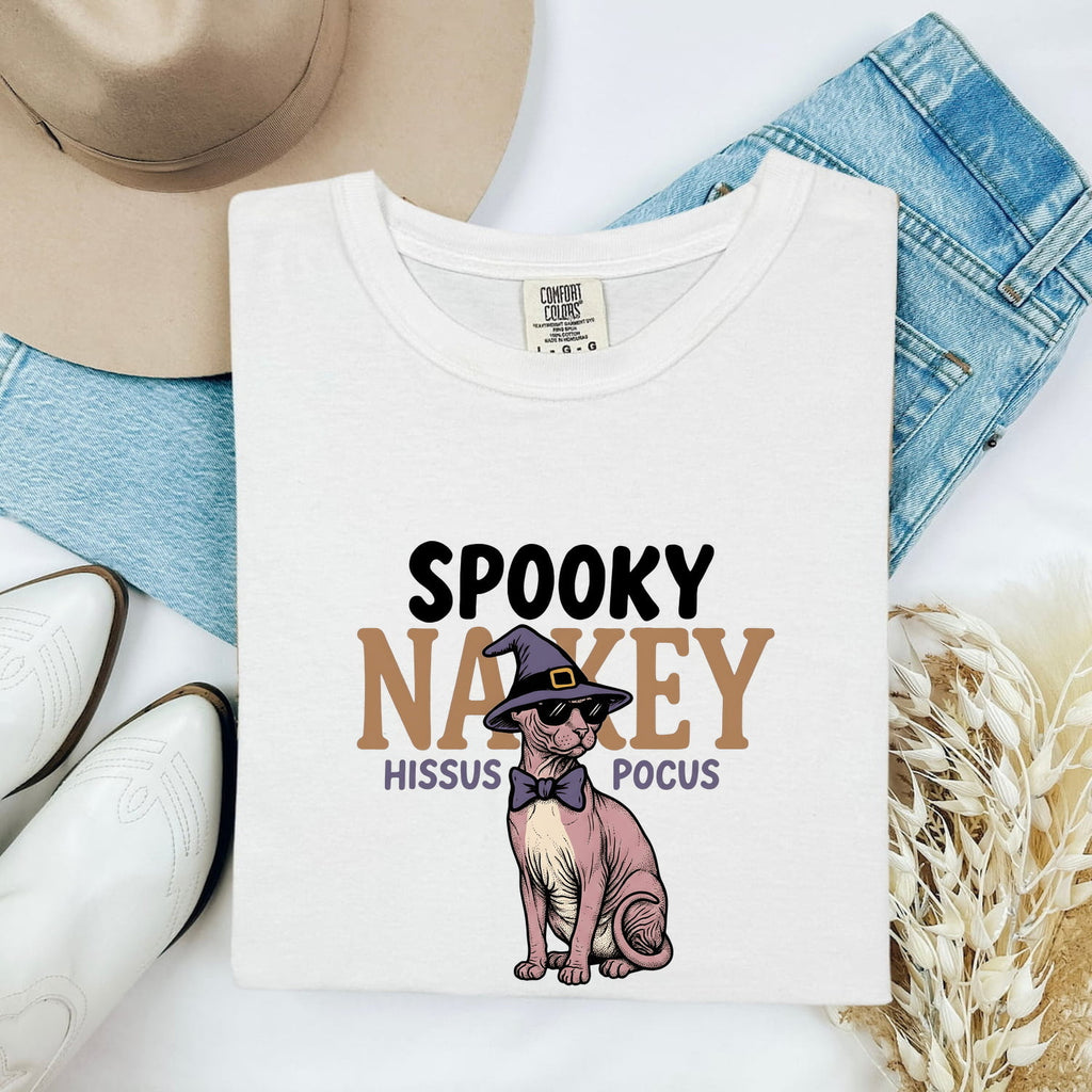 Halloween Sphynx Cat Shirt for Women – Hand Drawn Illustrated Magic Hat Graphic Tee