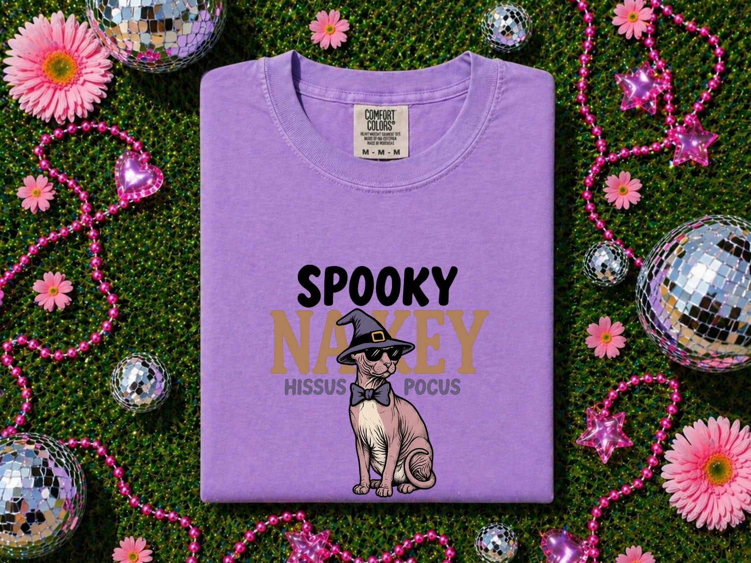 Halloween Sphynx Cat Shirt for Women – Hand Drawn Illustrated Magic Hat Graphic Tee