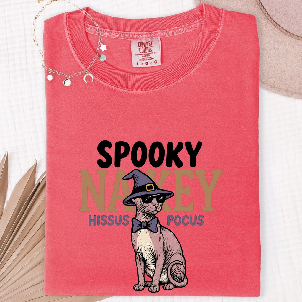 Halloween Sphynx Cat Shirt for Women – Hand Drawn Illustrated Magic Hat Graphic Tee