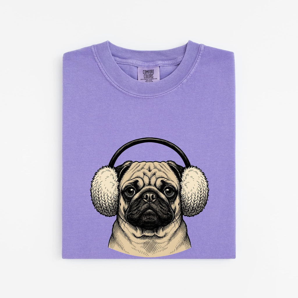 Pug Shirt for Women – Funny Retro Sketch Winter Hat Comedy Puppy Graphic Tee