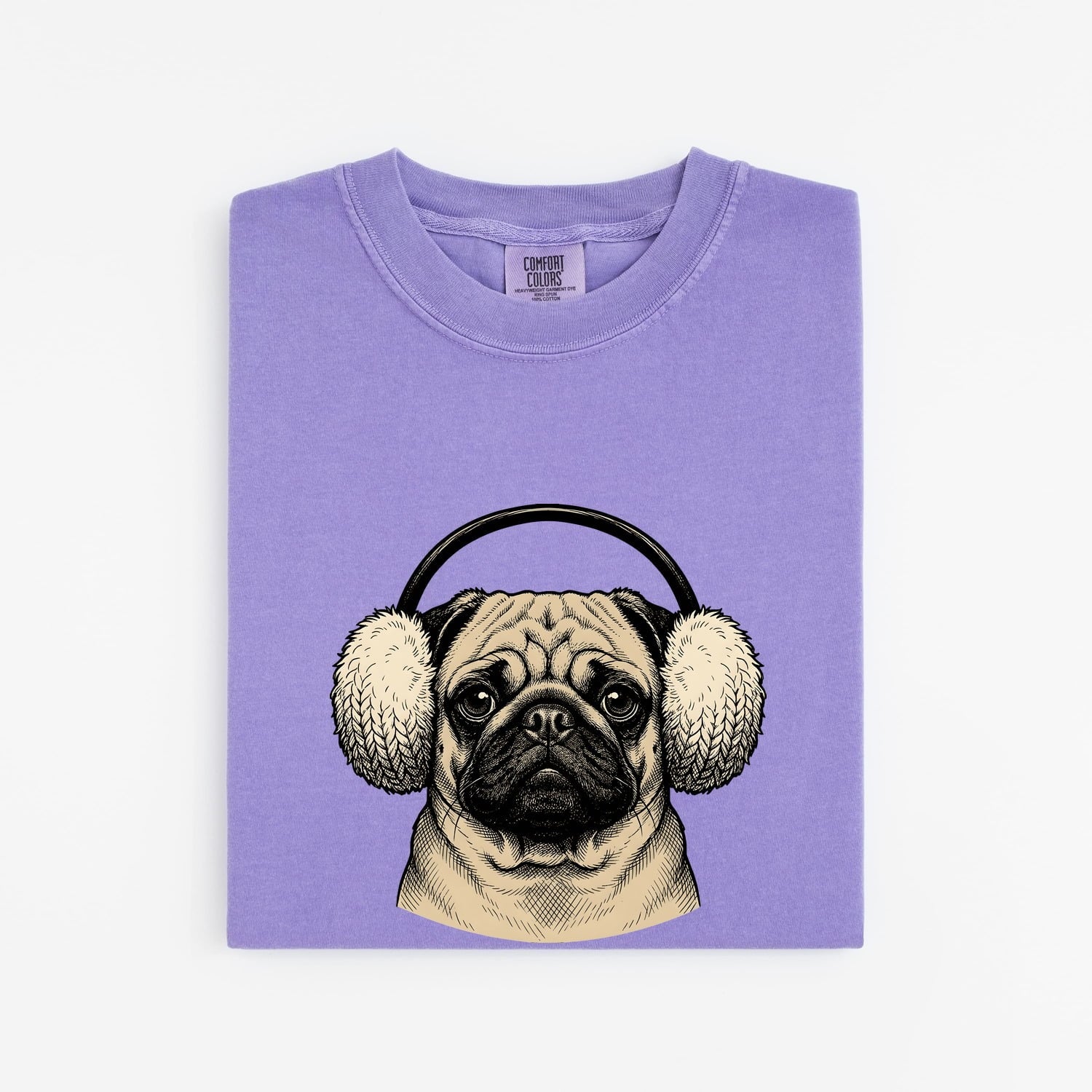 Pug Shirt for Women – Funny Retro Sketch Winter Hat Comedy Puppy Graphic Tee