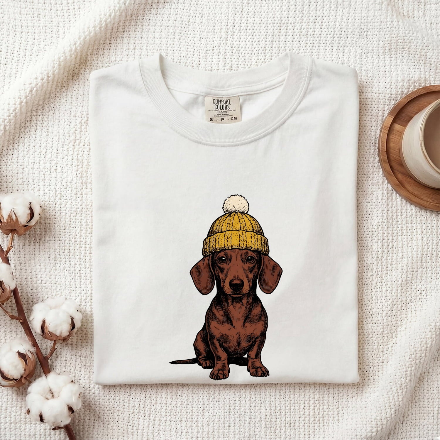 Dachshund Shirt for Women – Retro Sketch Wool Hat Wiener Dog Doodle Graphic Tee