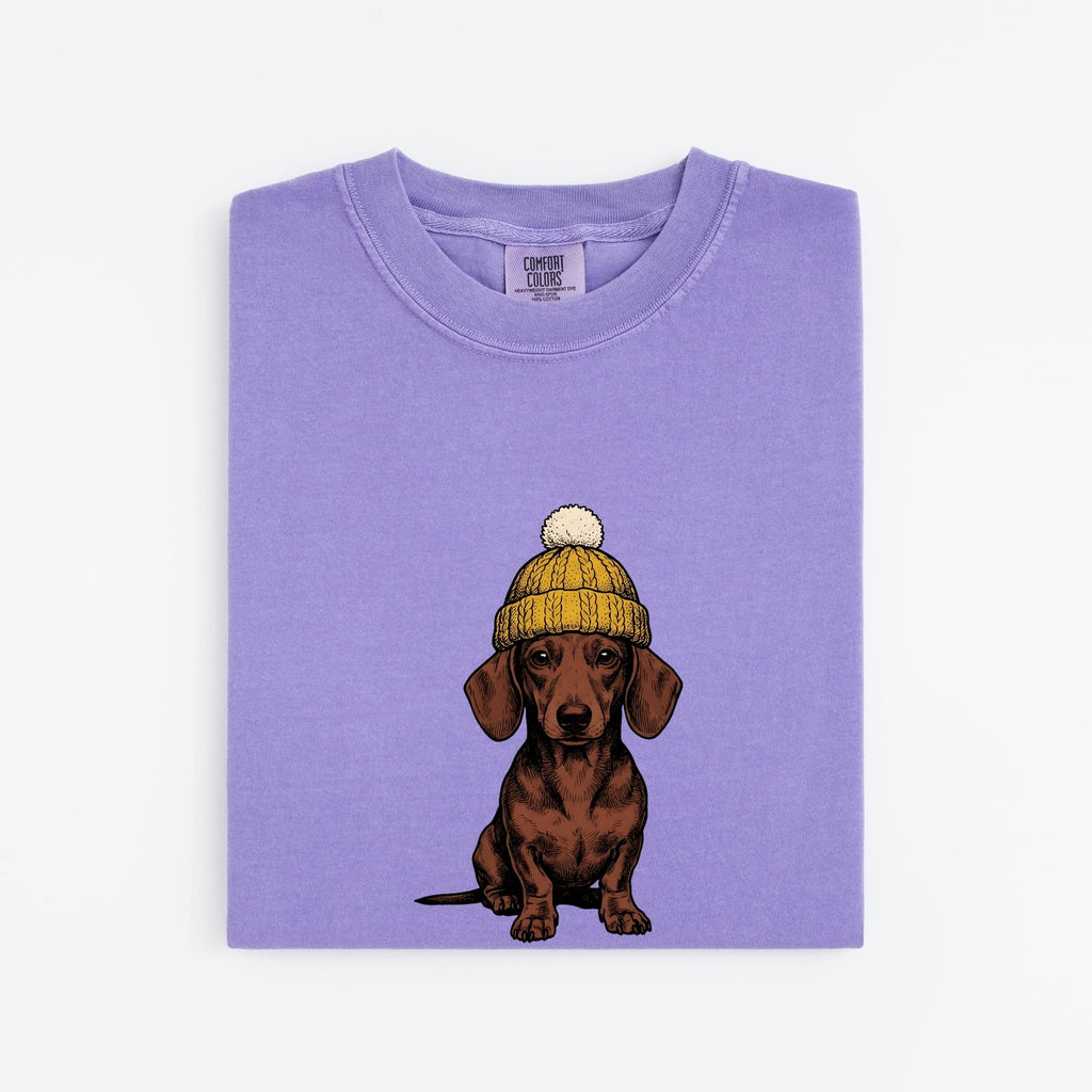 Dachshund Shirt for Women – Retro Sketch Wool Hat Wiener Dog Doodle Graphic Tee