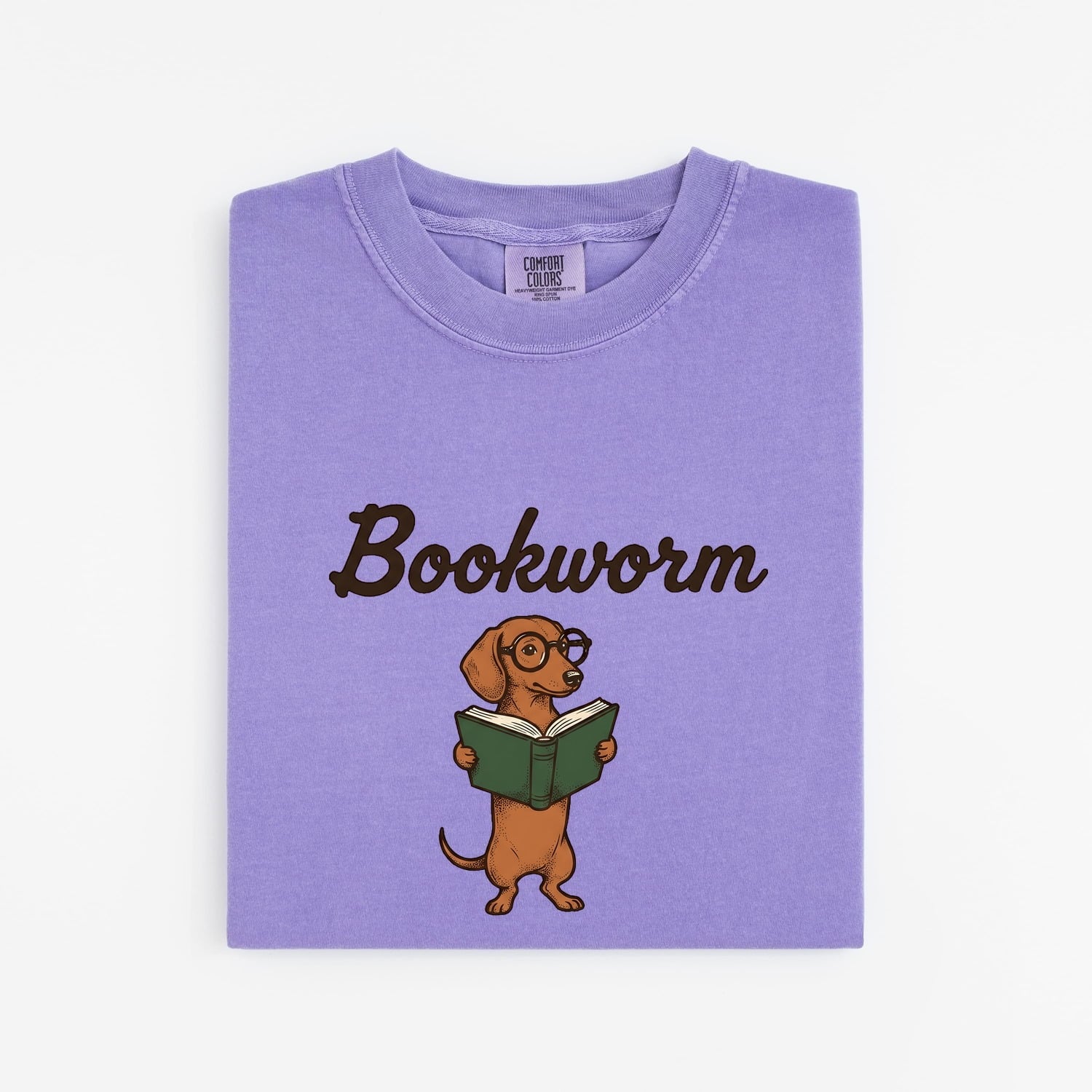 Dachshund Shirt for Women – Vintage Cartoon Bookworm Wiener Dog Reading Graphic Tee