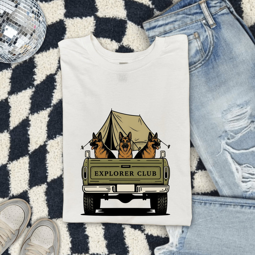 German Shepherd Shirt for Women – Retro Vintage Camping Truck Outdoor Graphic Tee