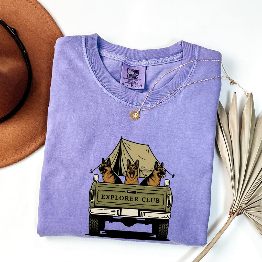 German Shepherd Shirt for Women – Retro Vintage Camping Truck Outdoor Graphic Tee