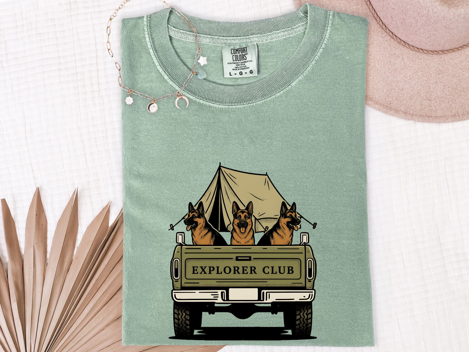 German Shepherd Shirt for Women – Retro Vintage Camping Truck Outdoor Graphic Tee