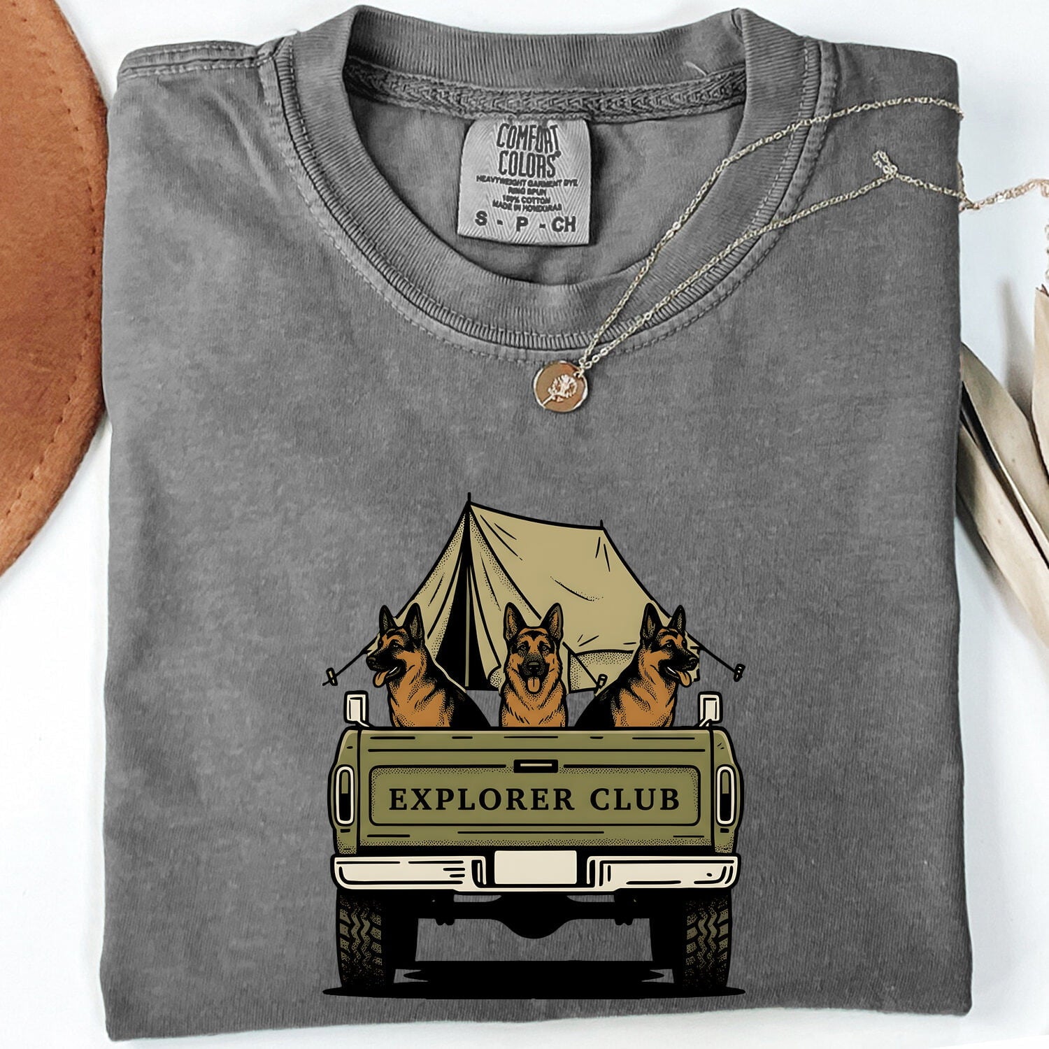 German Shepherd Shirt for Women – Retro Vintage Camping Truck Outdoor Graphic Tee