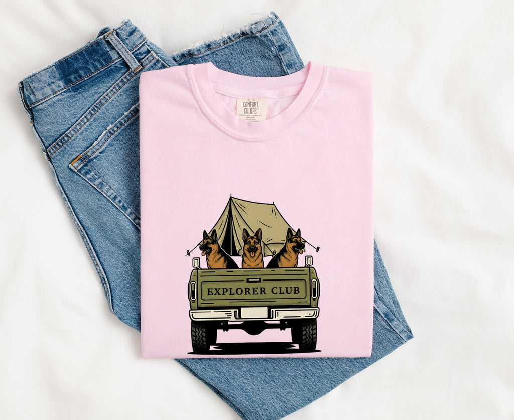 German Shepherd Shirt for Women – Retro Vintage Camping Truck Outdoor Graphic Tee