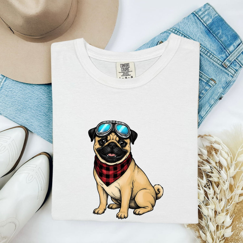 Pug Shirt for Women – Vintage Aviator Goggles Cartoon Dog Graphic Tee
