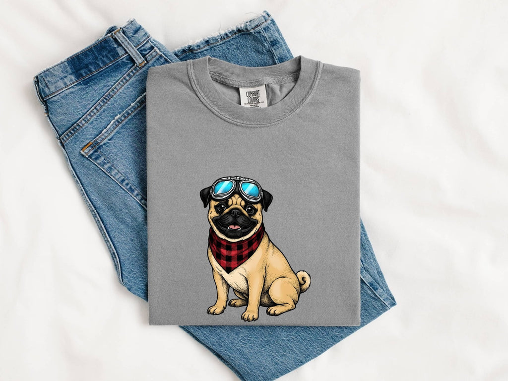 Pug Shirt for Women – Vintage Aviator Goggles Cartoon Dog Graphic Tee