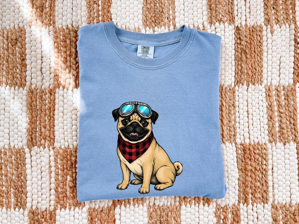Pug Shirt for Women – Vintage Aviator Goggles Cartoon Dog Graphic Tee