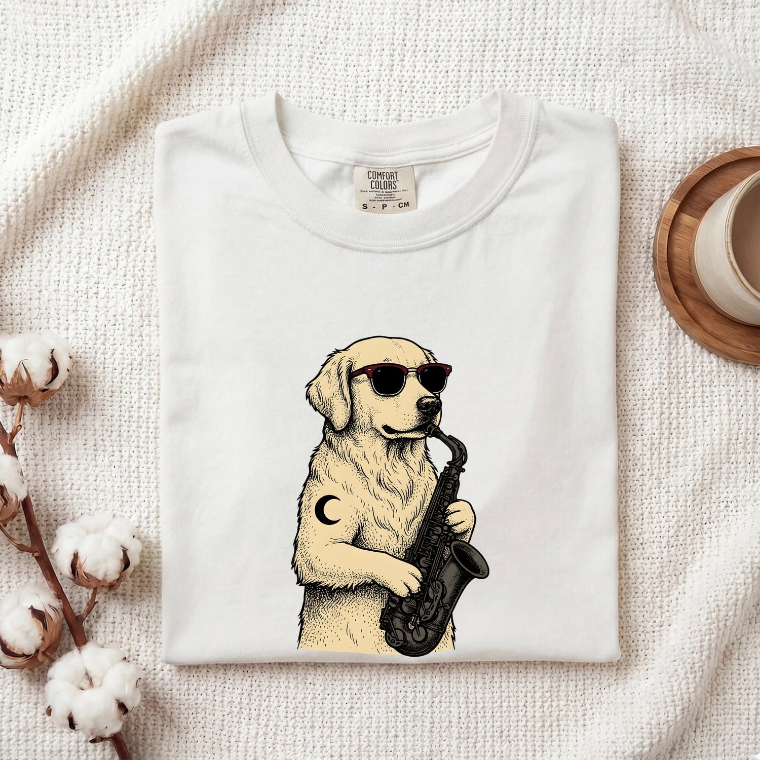 Golden Retriever Shirt for Women – Music Line Art Saxophone Cartoon Dog Graphic Tee