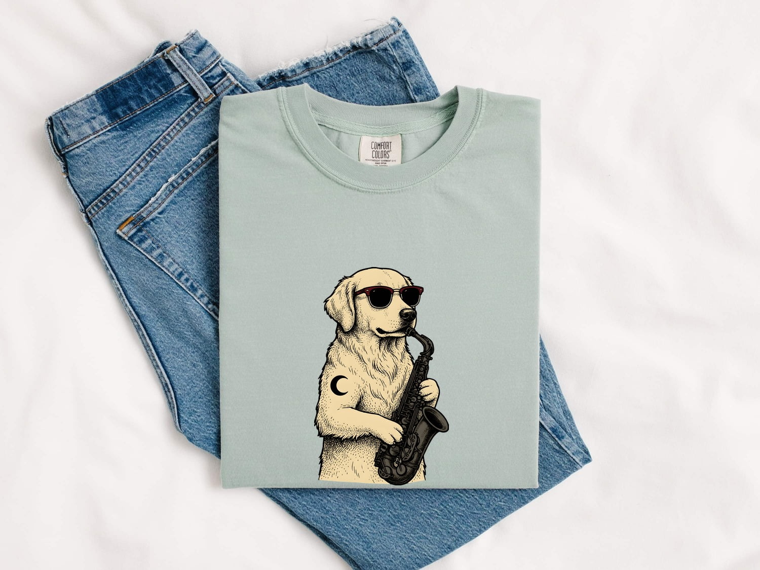 Golden Retriever Shirt for Women – Music Line Art Saxophone Cartoon Dog Graphic Tee