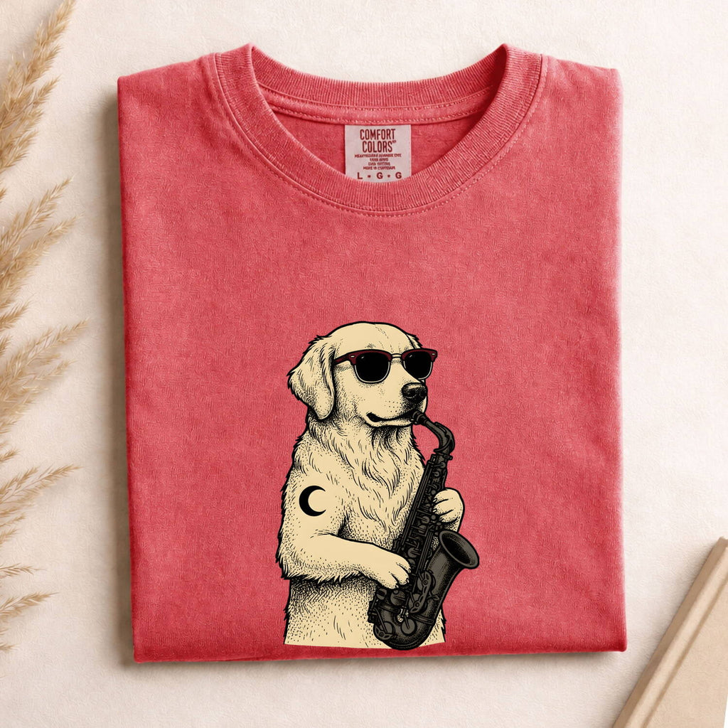 Golden Retriever Shirt for Women – Music Line Art Saxophone Cartoon Dog Graphic Tee