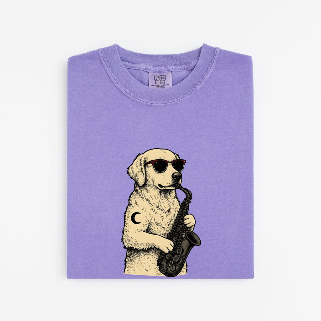Golden Retriever Shirt for Women – Music Line Art Saxophone Cartoon Dog Graphic Tee