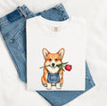 Corgi Shirt for Women – Floral Blossom Cartoon Botany Dog Graphic Tee