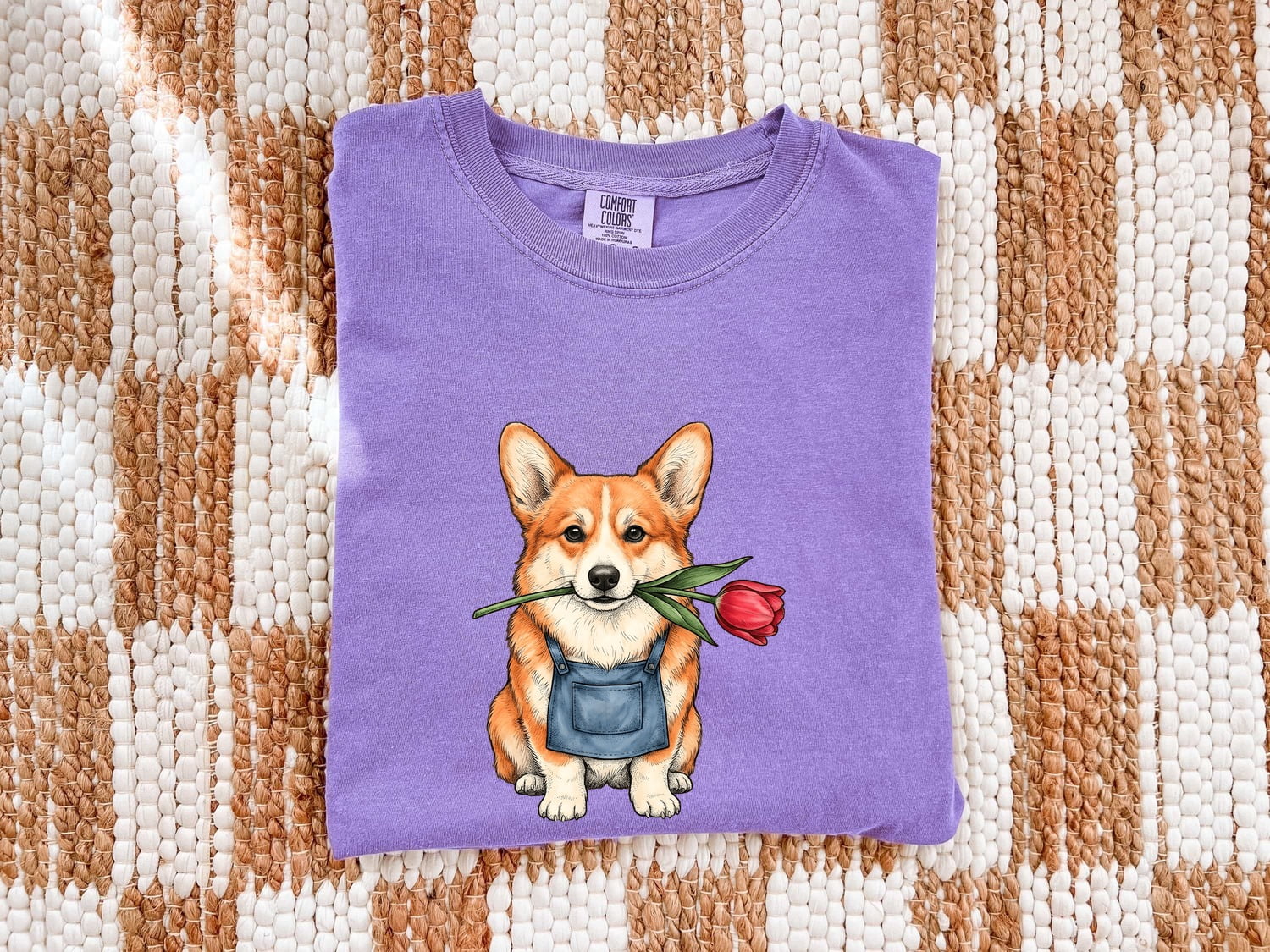 Corgi Shirt for Women – Floral Blossom Cartoon Botany Dog Graphic Tee