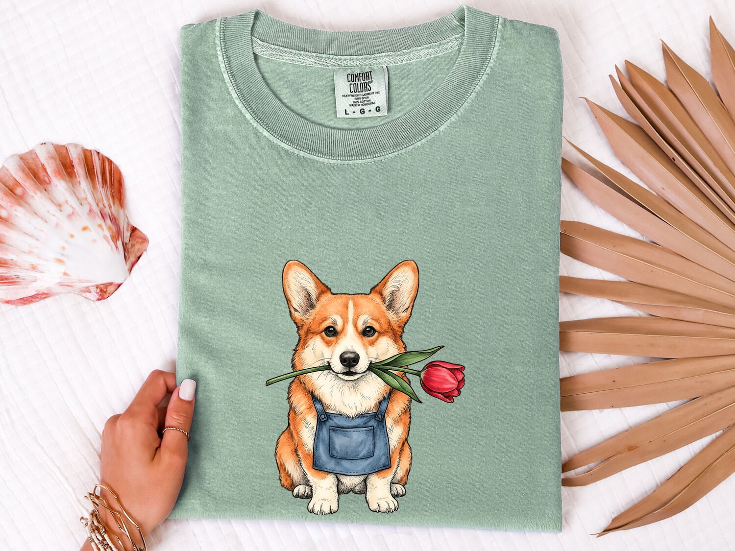 Corgi Shirt for Women – Floral Blossom Cartoon Botany Dog Graphic Tee