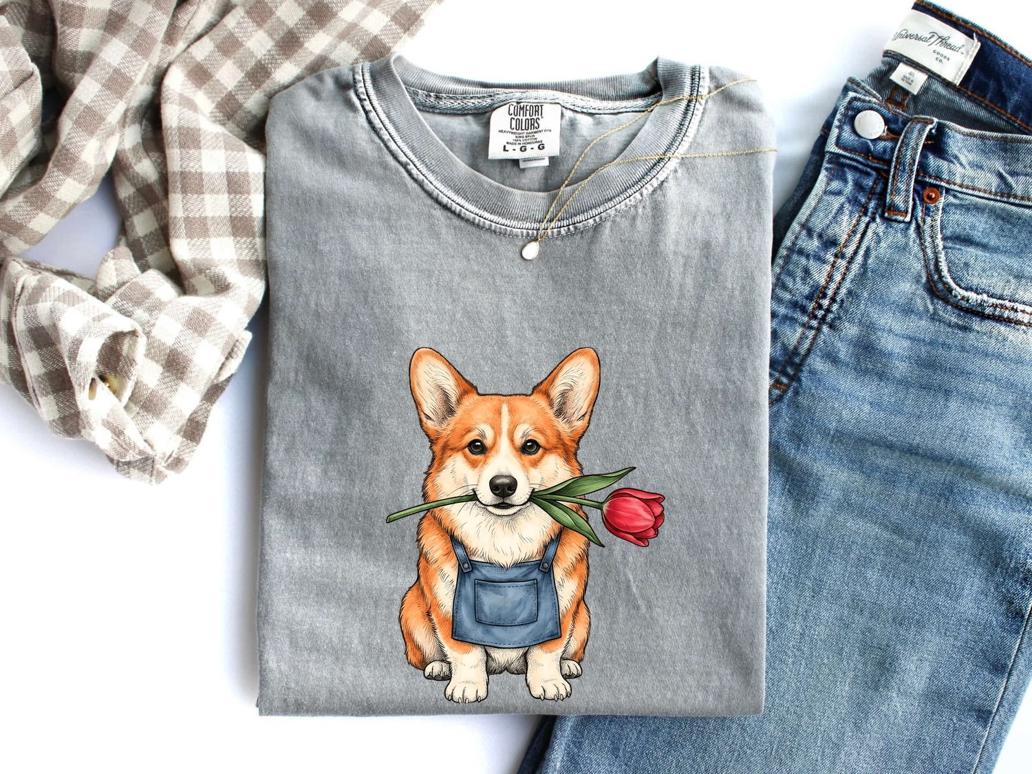 Corgi Shirt for Women – Floral Blossom Cartoon Botany Dog Graphic Tee