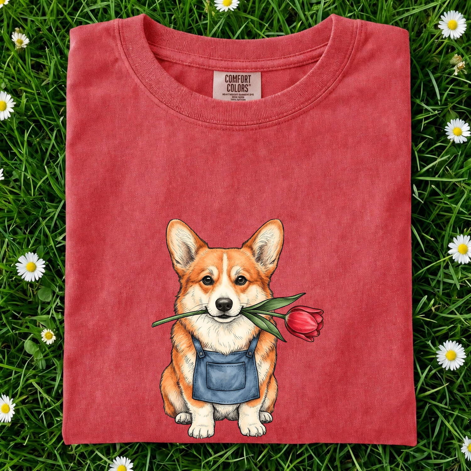 Corgi Shirt for Women – Floral Blossom Cartoon Botany Dog Graphic Tee